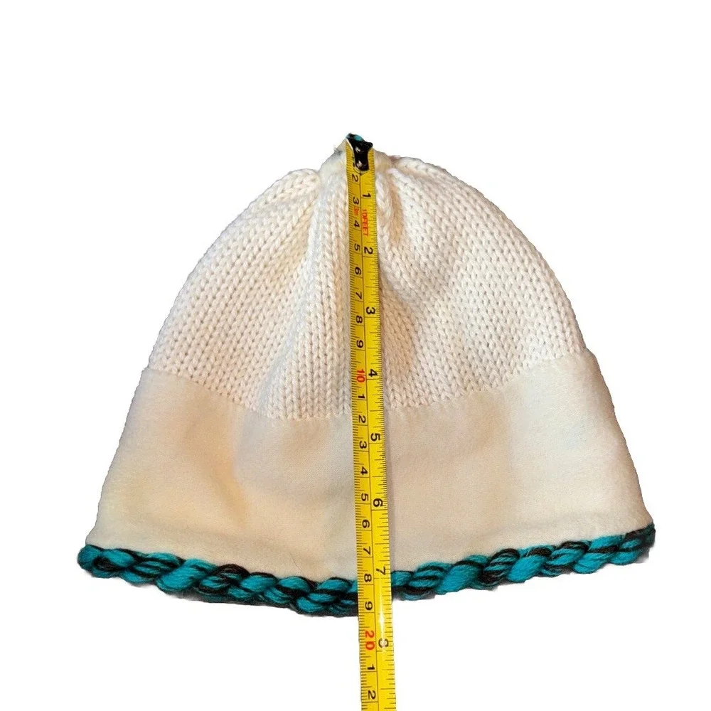 Dohm Icebox Beanie Hat Alpaca Tassel Dragonfly Ivory Teal Winter Lined USA OS